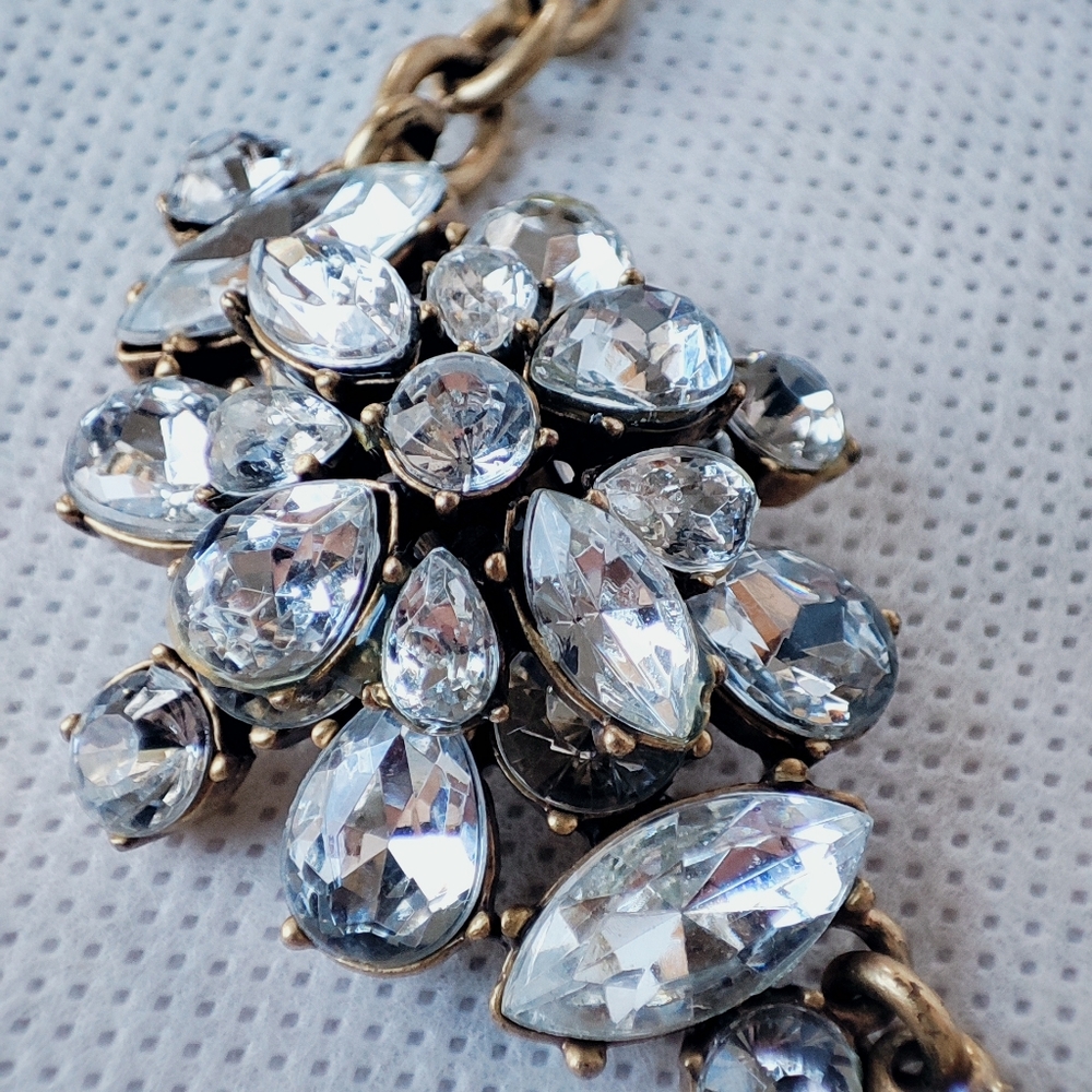 J. Crew Formal Clear Rhinestone Statement Necklace With Dust Bag Formal Bridal - Picture 9 of 16